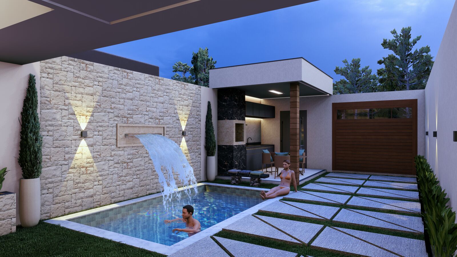 Residência moderna com piscina e área de lazer