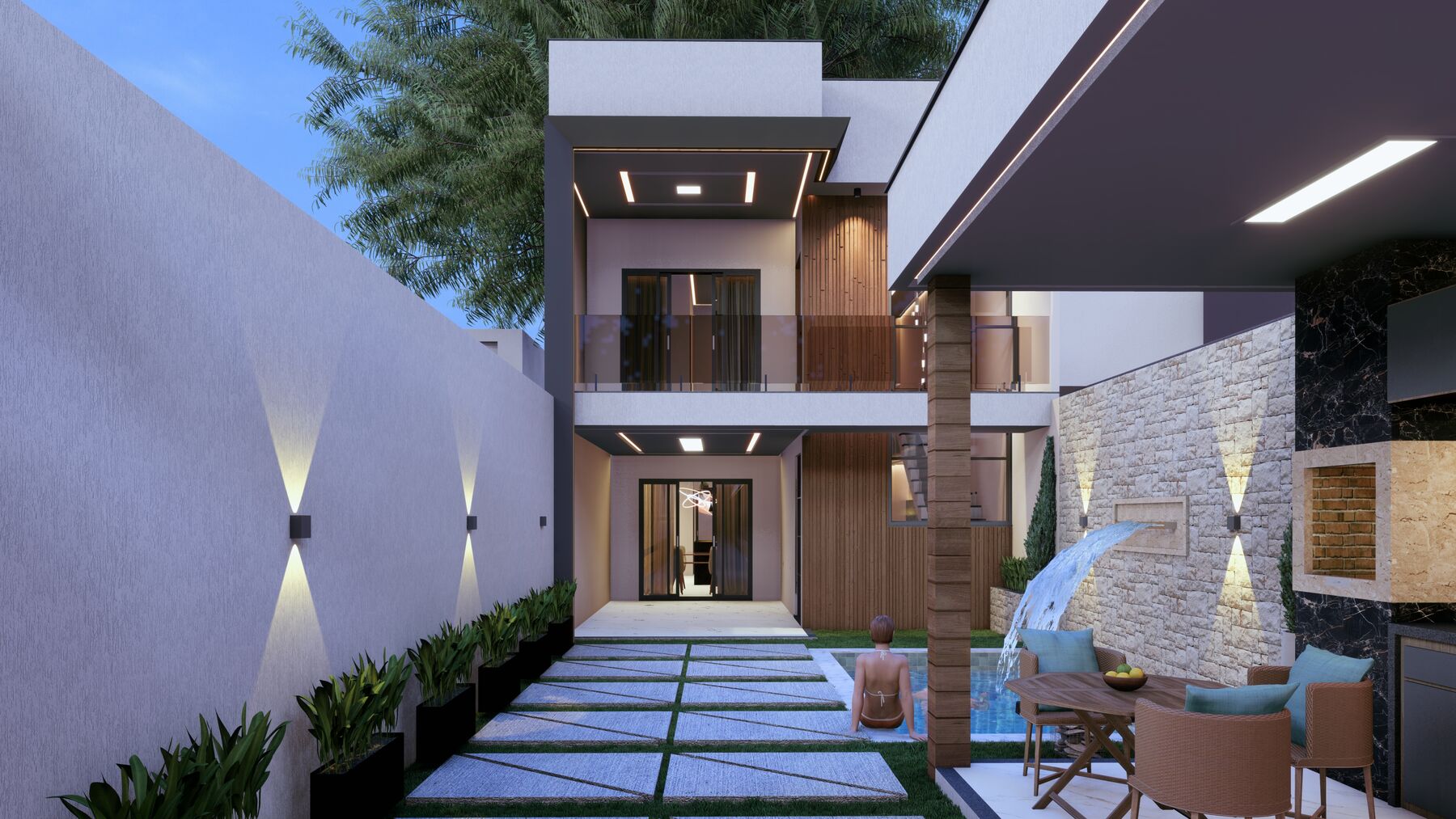 Residência projetada e executada pela Construtora Elite, com pátio e piscina, na Serra da Ibiapaba